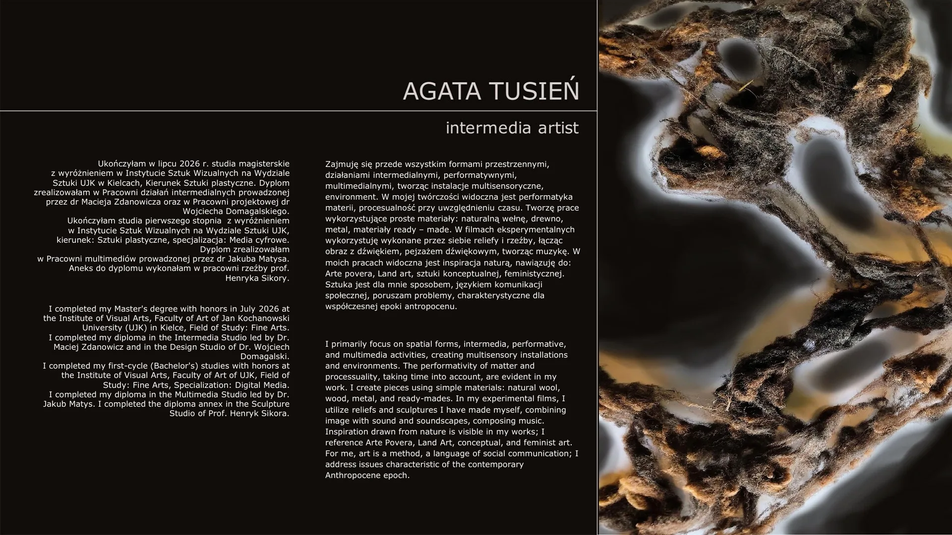 Agata Tusień — biografia, wykształcenie artystyczne i praktyka intermedialna